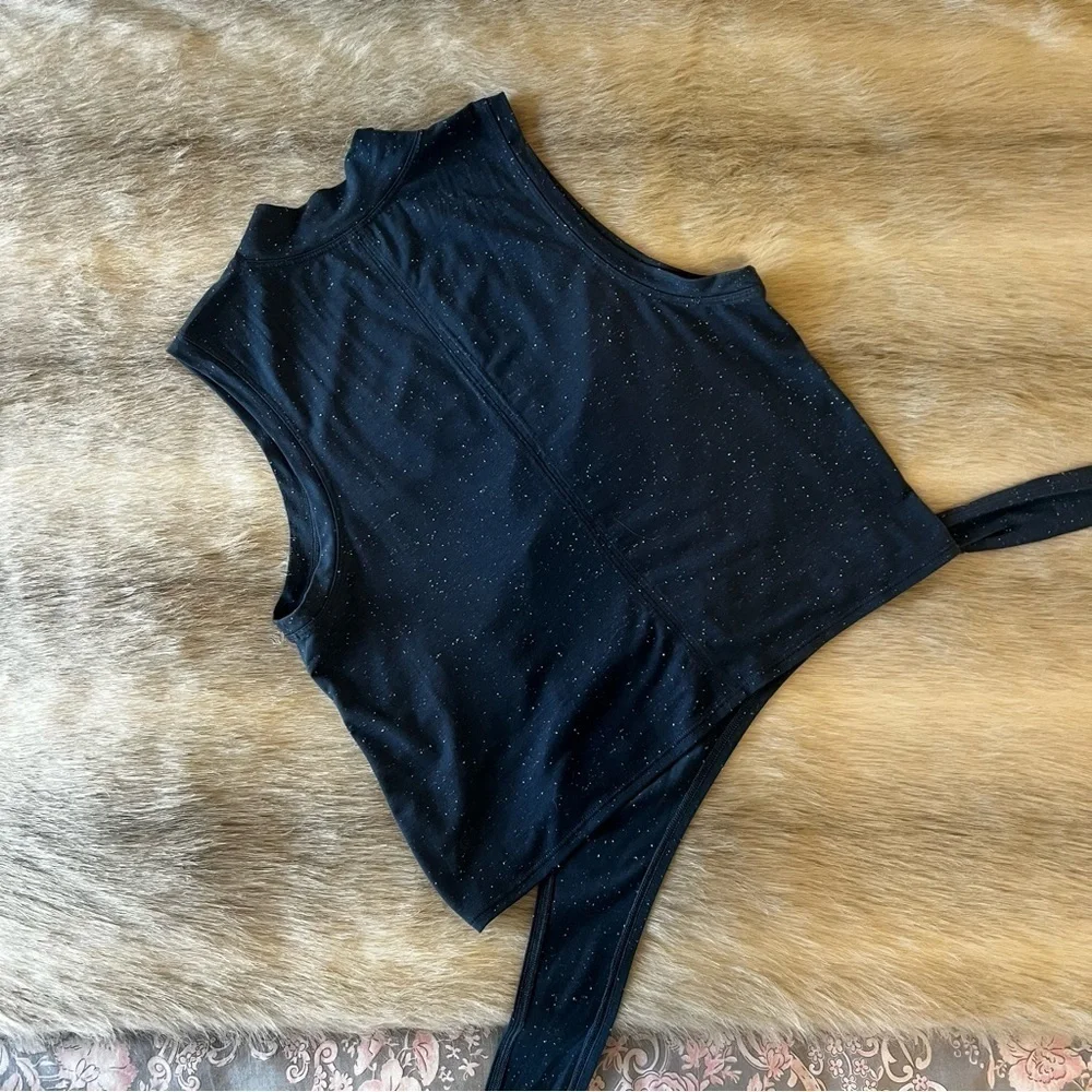 LULULEMON Blue Time to Restore Mock Neck Wrap Around Tie Back Tank Top Bra 4